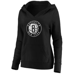 Brooklyn Nets Women's Primary Logo V-Neck Pullover Hoodie Black