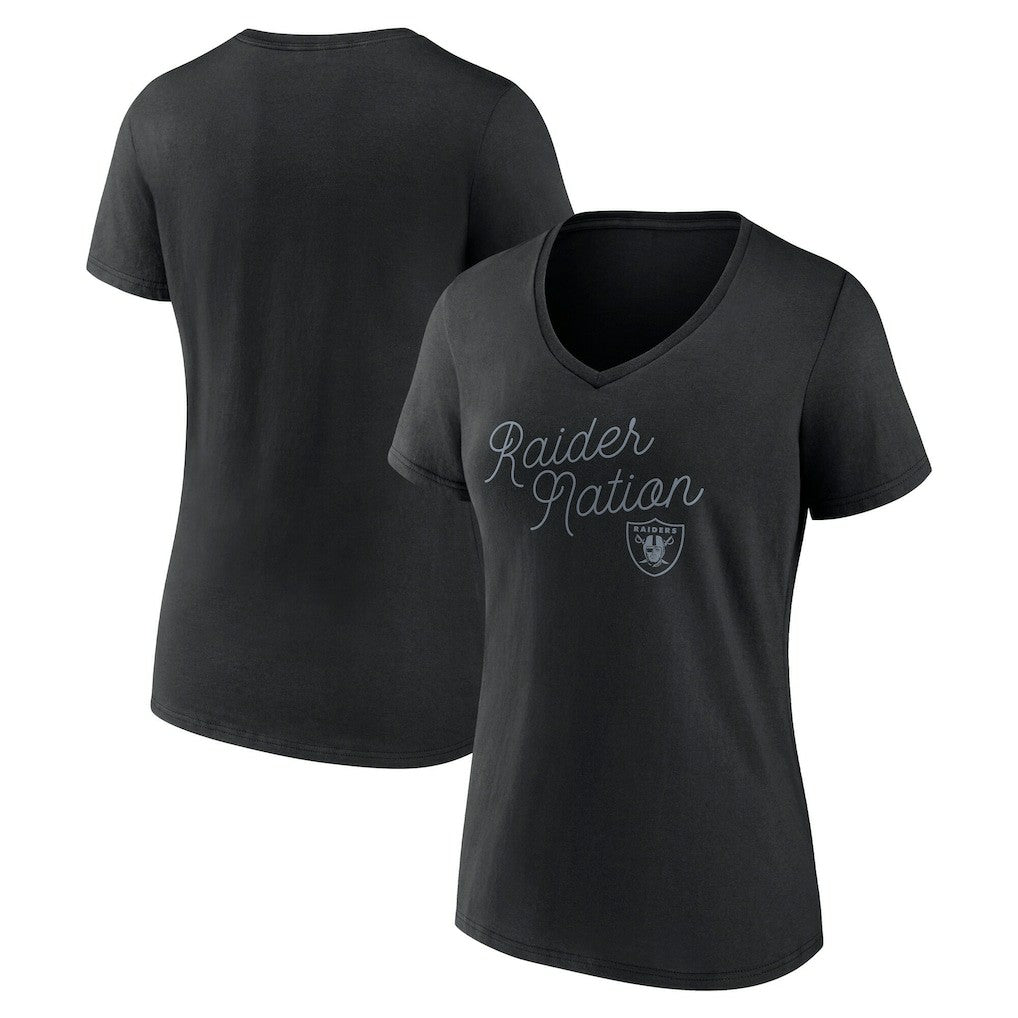 Las Vegas Raiders Women's Iconic Script State V-Neck T-Shirt Black