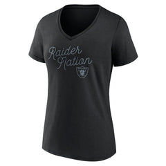Las Vegas Raiders Women's Iconic Script State V-Neck T-Shirt Black