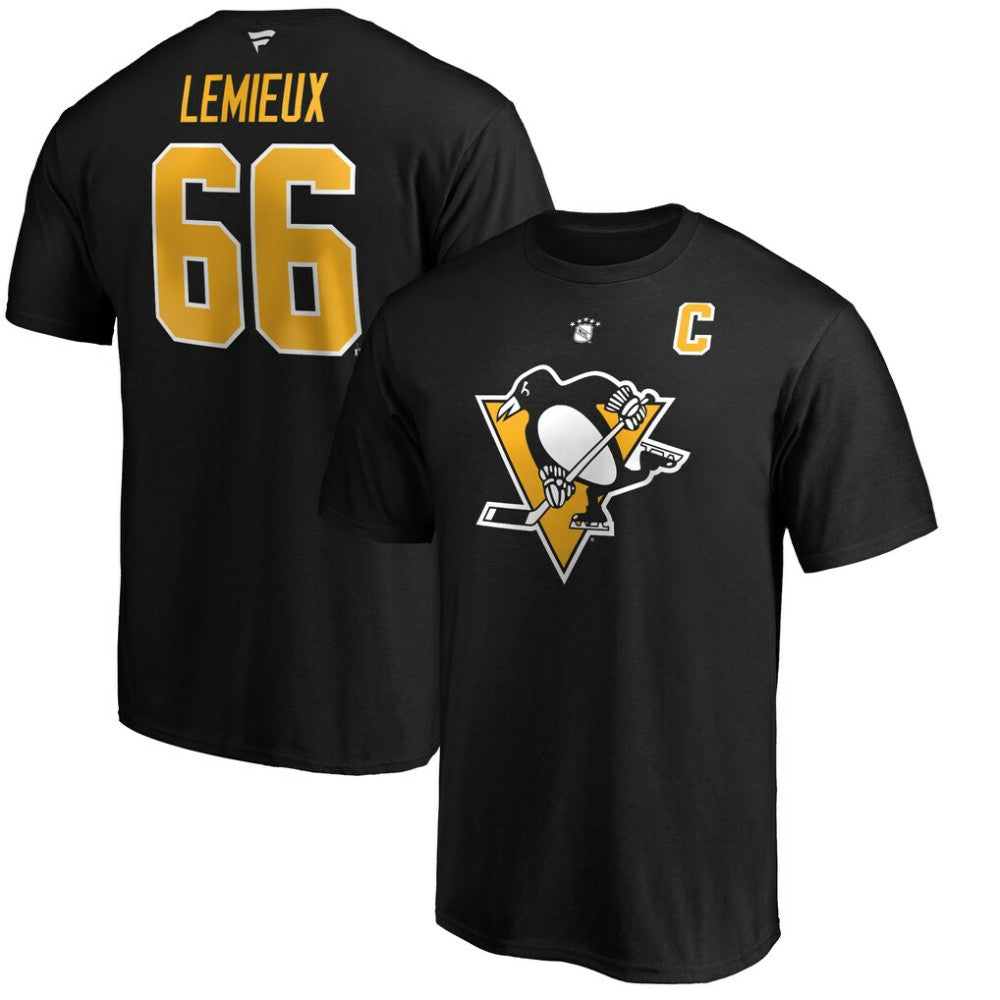 NHL Mario Lemieux Pittsburgh Penguins Fanatics Authentic Stack Retired Player Name & Number T-Shirt - Black
