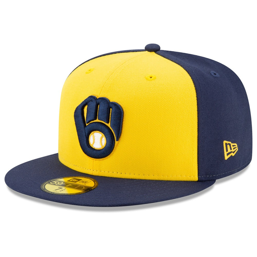 Milwaukee Brewers New Era Alternate Authentic Collection On-Field 59FIFTY Fitted Hat - Navy/Yellow Hats