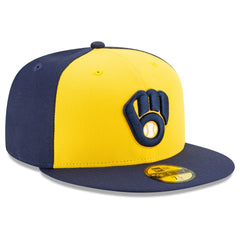 Milwaukee Brewers New Era Alternate Authentic Collection On-Field 59FIFTY Fitted Hat - Navy/Yellow Hats