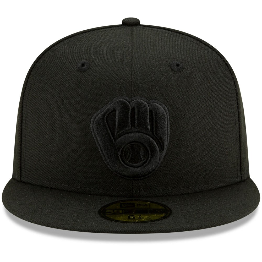 Milwaukee Brewers New Era Black on Black 59FIFTY Fitted Hat - Black Hats