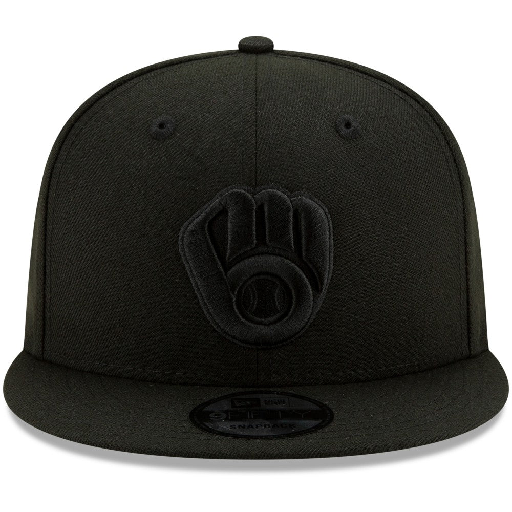 Milwaukee Brewers New Era Black on Black 9FIFTY Snapback Adjustable Hat - Black Hats
