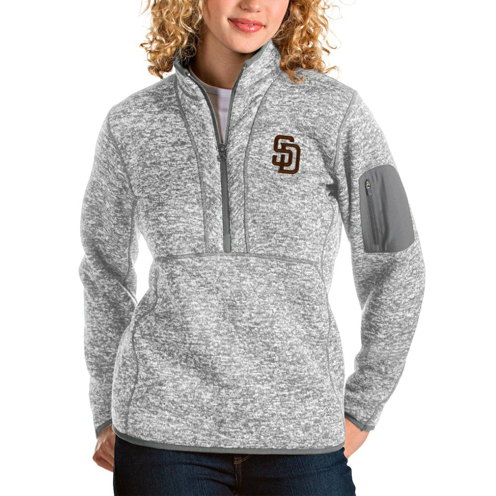 San Diego Padres Antigua Women's Fortune Half-Zip Pullover Jacket - Heather Gray Jackets