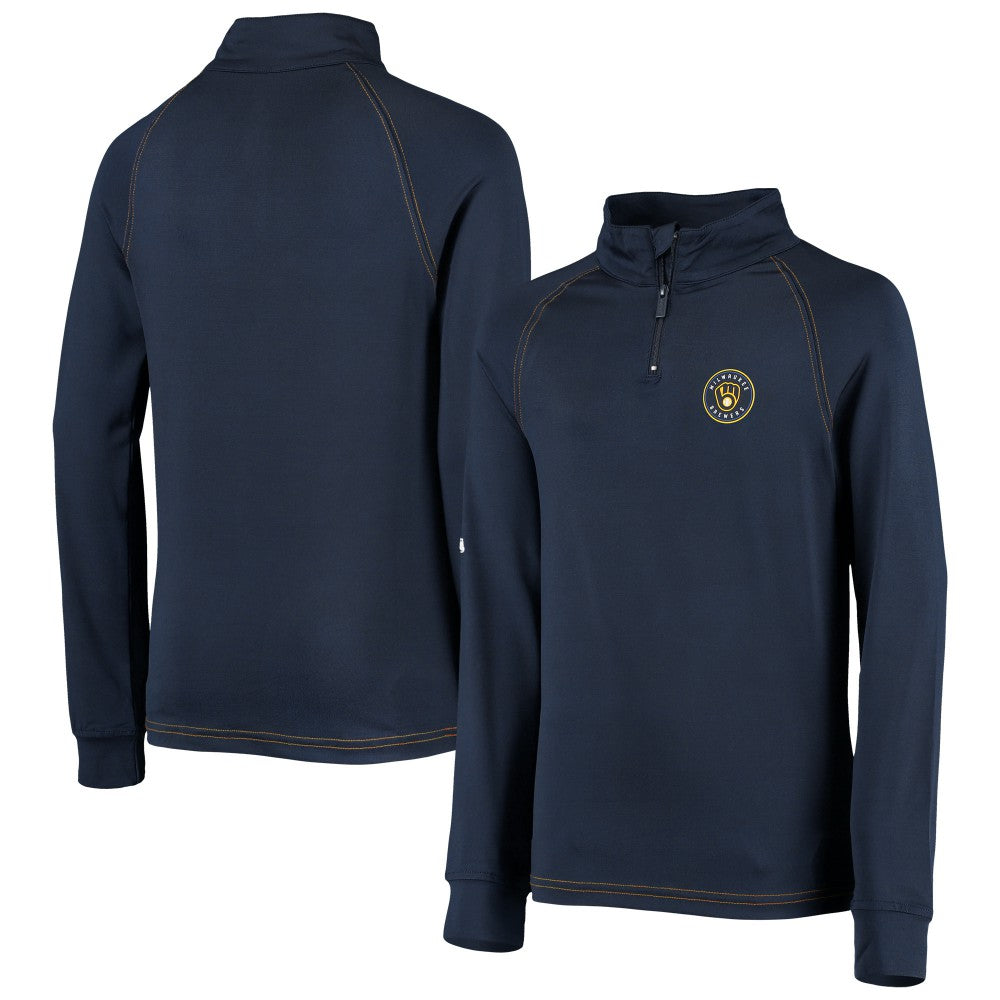 Milwaukee Brewers Stitches Youth Raglan Quarter-Zip Jacket - Navy Jackets