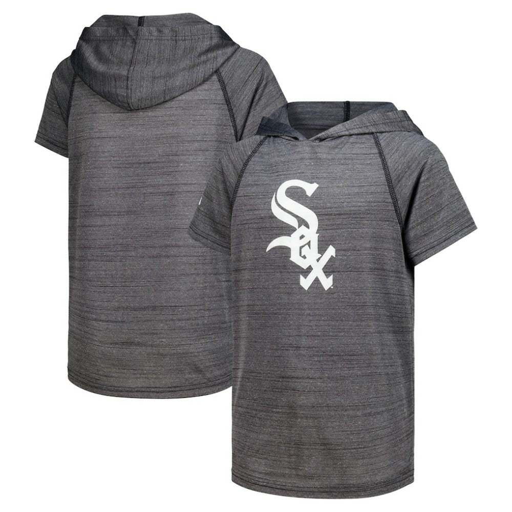 Chicago White Sox Stitches Youth Raglan Short Sleeve Pullover Hoodie - Heathered Black Hoodies