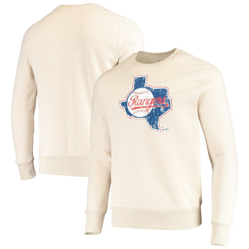 Texas Rangers Majestic Threads Fleece Pullover Sweatshirt - Oatmeal Pullover