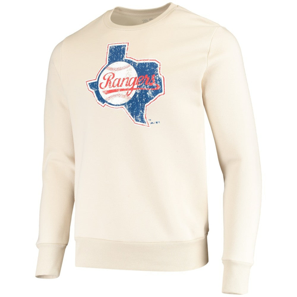 Texas Rangers Majestic Threads Fleece Pullover Sweatshirt - Oatmeal Pullover