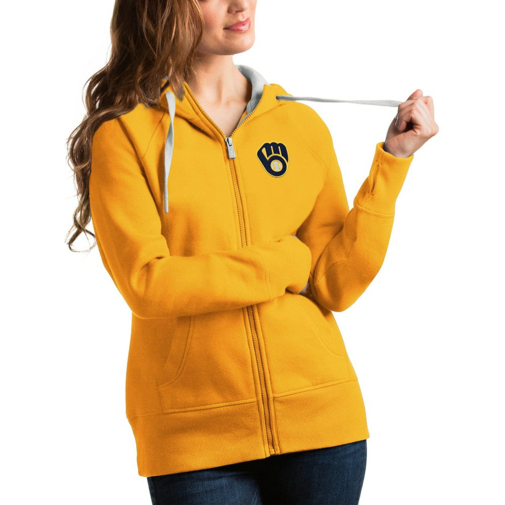 Milwaukee Brewers Antigua Women's Victory Full-Zip Hoodie - Gold Hoodies