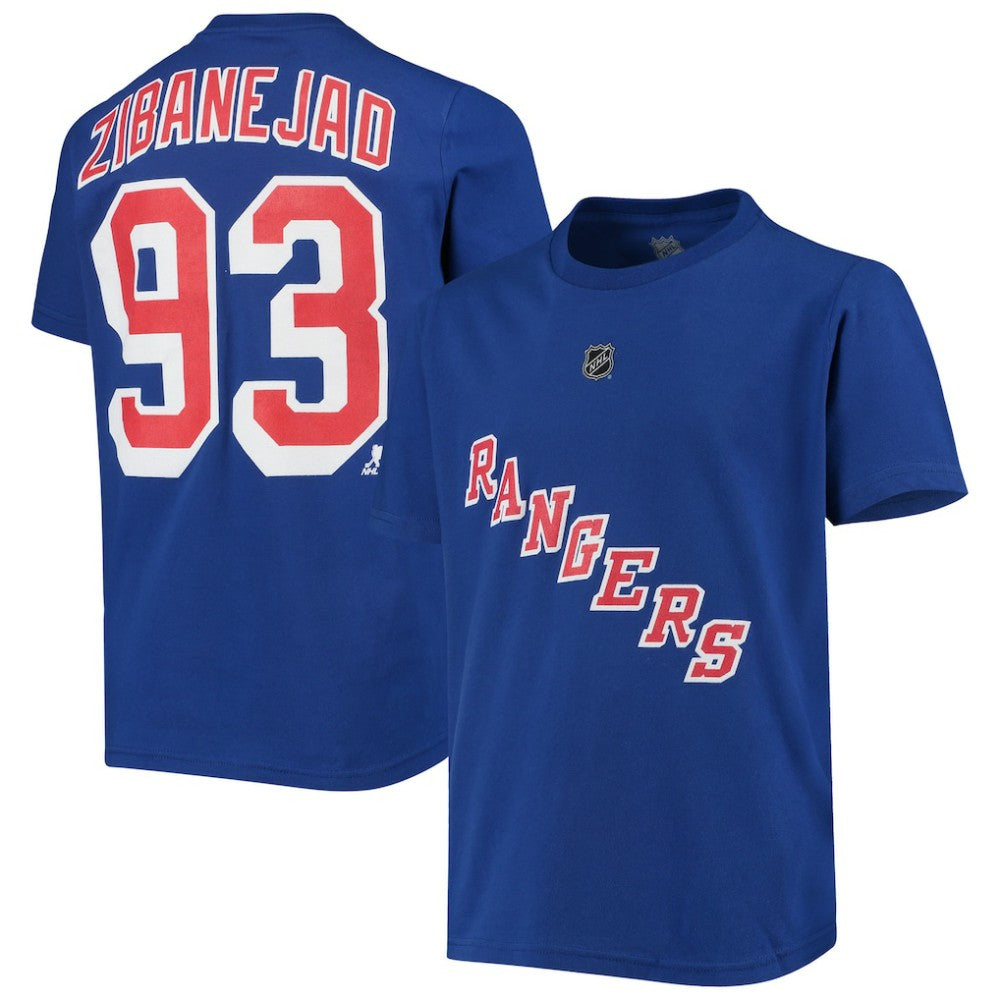 NHL Mika Zibanejad New York Rangers Youth Player Name & Number T-Shirt - Blue
