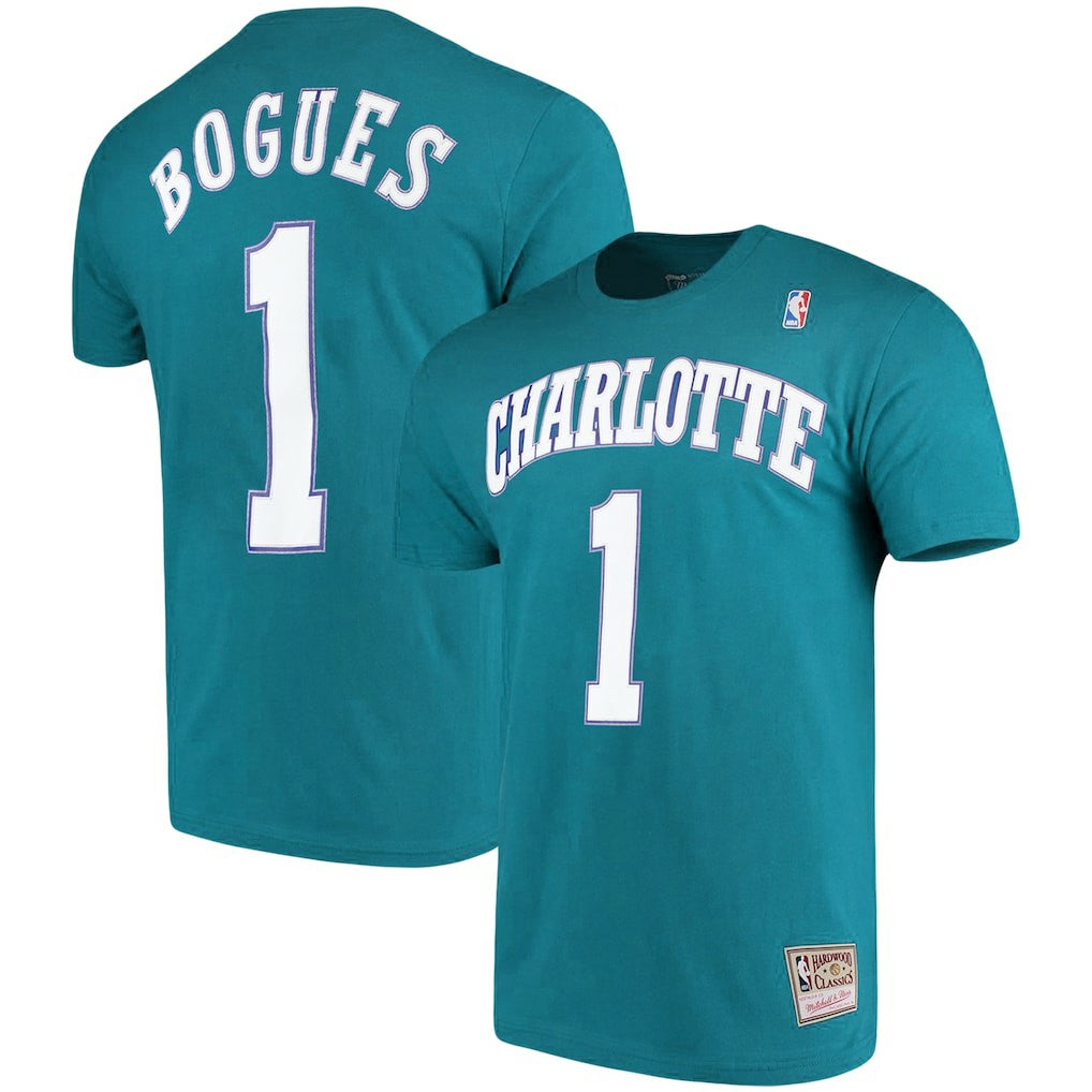 Muggsy Bogues Charlotte Hornets Hardwood Classics Name & Number Player T-Shirt Teal