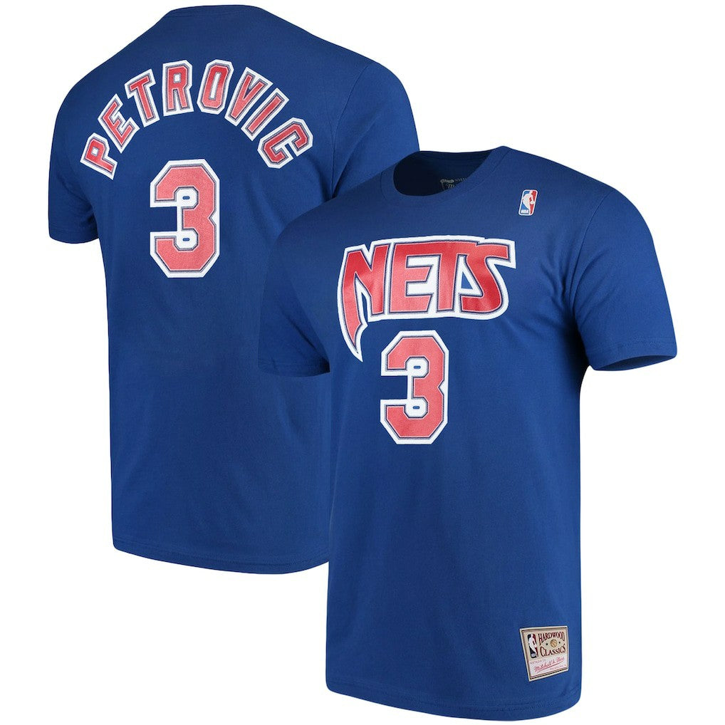 Drazen Petrovic Brooklyn Nets Hardwood Classics Name & Number Player T-Shirt Royal