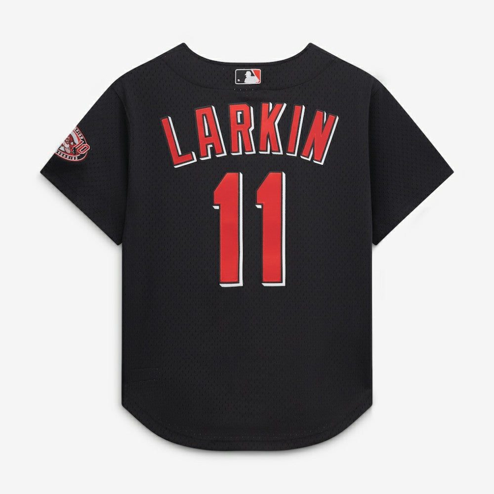 Barry Larkin Cincinnati Reds Mitchell & Ness Cooperstown Collection Mesh Batting Practice Button-Up Jersey - Black Jerseys