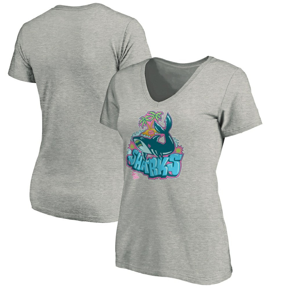 NHL San Jose Sharks Women's Graffiti Shark V-Neck T-Shirt - Heather Gray
