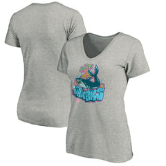 NHL San Jose Sharks Women's Graffiti Shark V-Neck T-Shirt - Heather Gray