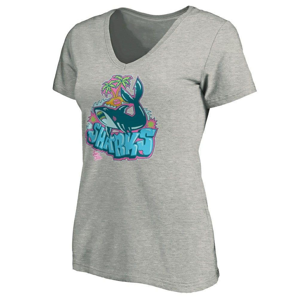 NHL San Jose Sharks Women's Graffiti Shark V-Neck T-Shirt - Heather Gray