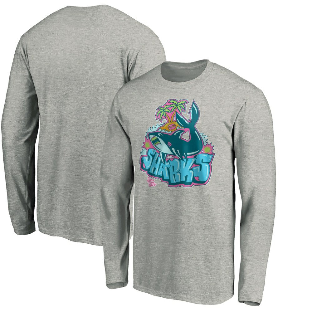 NHL San Jose Sharks Graffiti Shark Long Sleeve T-Shirt - Heather Gray