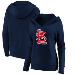 St. Louis Cardinals Fanatics Women's Official Logo Crossover V-Neck Pullover Hoodie - Navy Hoodies