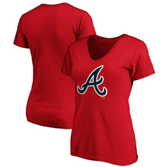 Atlanta Braves Fanatics Women's Core Official Logo V-Neck T-Shirt - Red T-shirts
