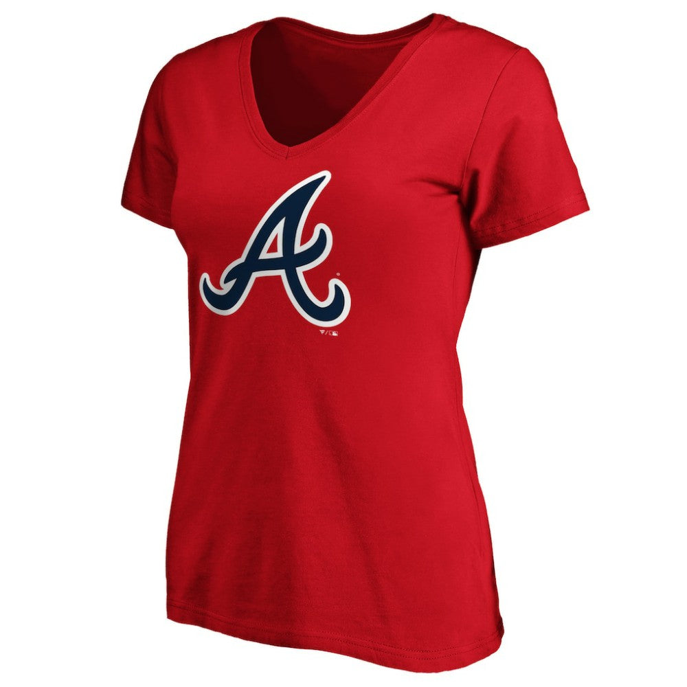 Atlanta Braves Fanatics Women's Core Official Logo V-Neck T-Shirt - Red T-shirts