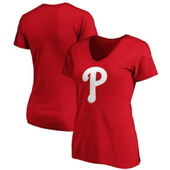 Philadelphia Phillies Fanatics Women's Core Official Logo V-Neck T-Shirt - Red T-shirts