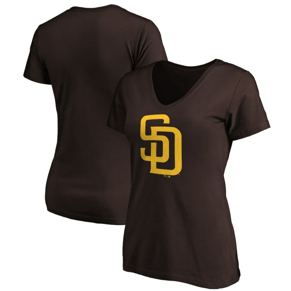 San Diego Padres Fanatics Women's Core Official Logo V-Neck T-Shirt - Brown T-shirts