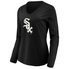 Chicago White Sox Fanatics Women's Official Logo Long Sleeve V-Neck T-Shirt - Black T-shirts