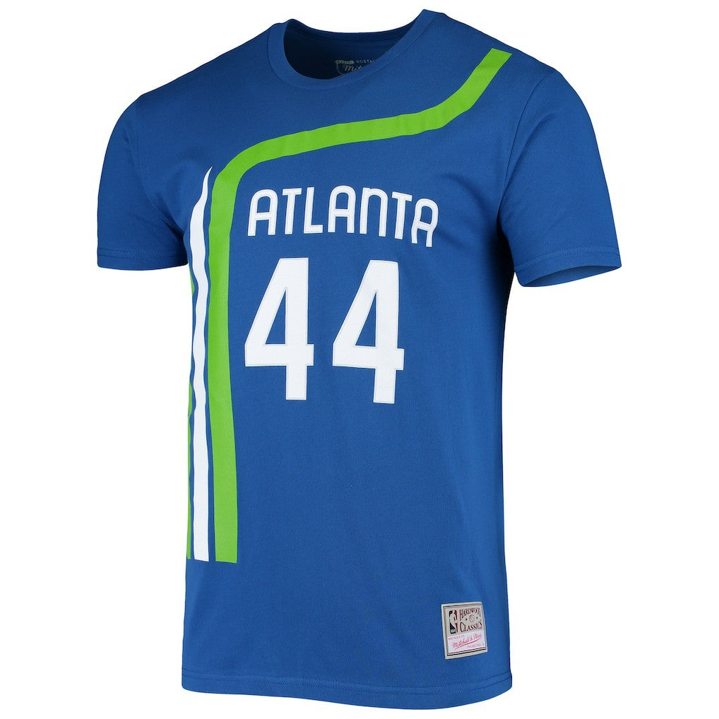 Pete Maravich Atlanta Hawks Hardwood Classics Stitch Name & Number T-Shirt Blue