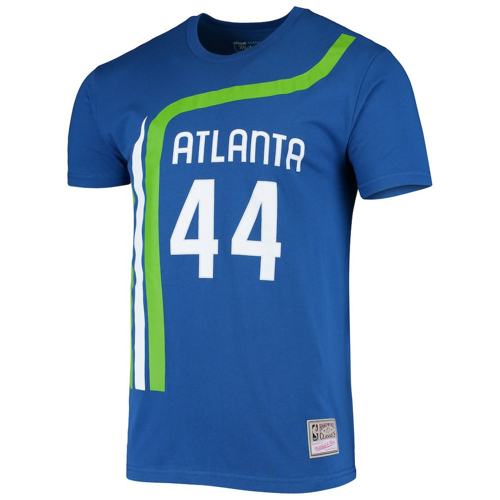 Pete Maravich Atlanta Hawks Hardwood Classics Stitch Name & Number T-Shirt Blue