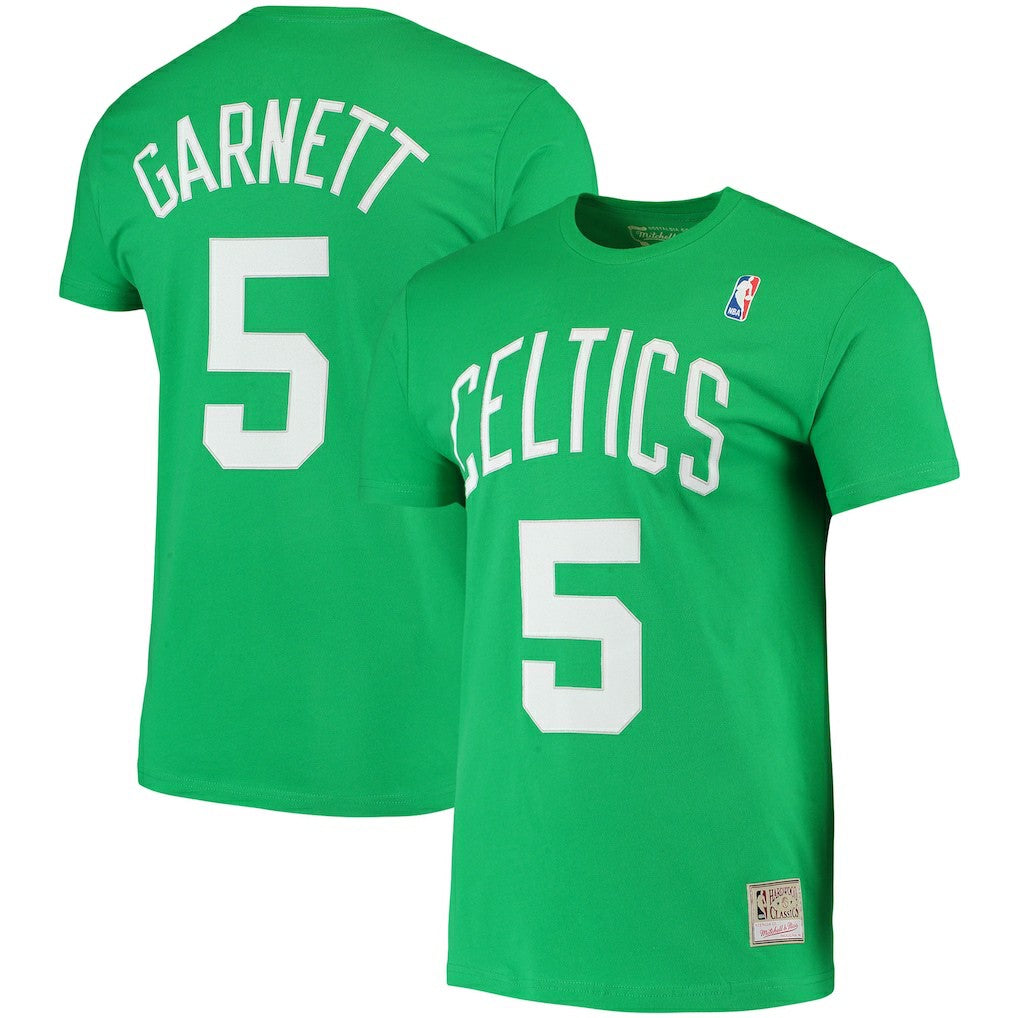 Kevin Garnett Boston Celtics Hardwood Classics Stitch Name & Number T-Shirt Kelly Green