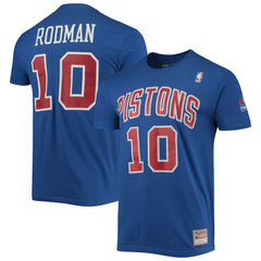 Dennis Rodman Detroit Pistons Hardwood Classics Stitch Name & Number T-Shirt Blue
