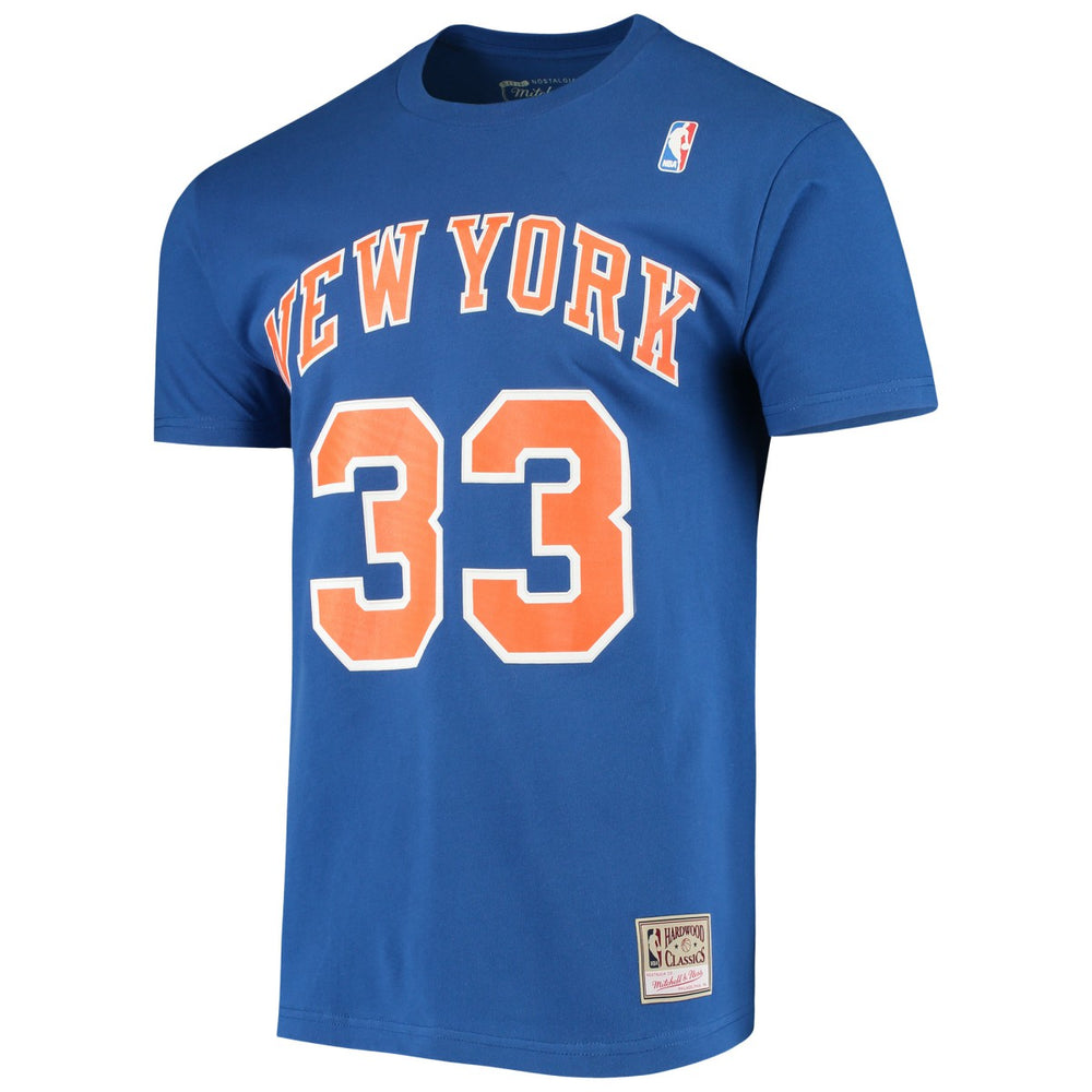 Patrick Ewing New York Knicks Hardwood Classics Stitch Name & Number T-Shirt Blue