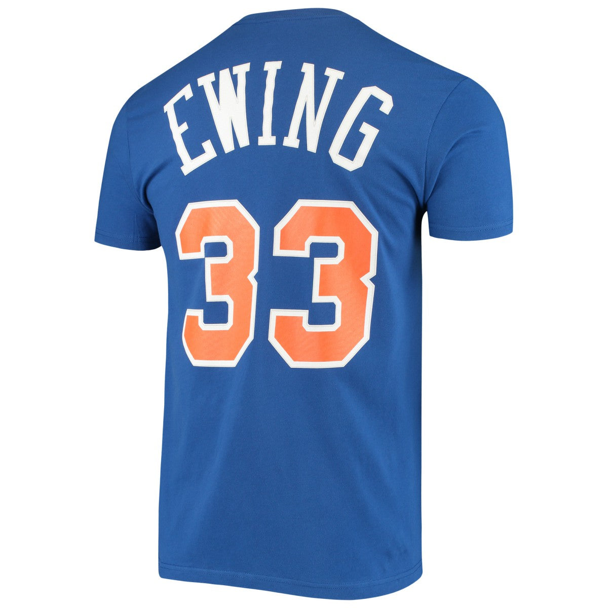 Patrick Ewing New York Knicks Hardwood Classics Stitch Name & Number T-Shirt Blue