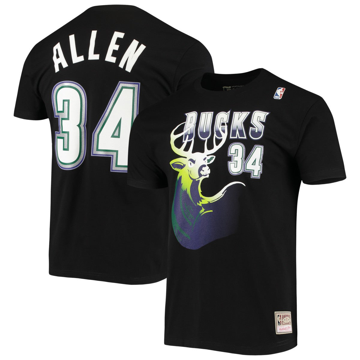 Ray Allen Milwaukee Bucks Hardwood Classics Stitch Name & Number T-Shirt Black