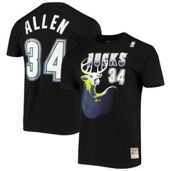 Ray Allen Milwaukee Bucks Hardwood Classics Stitch Name & Number T-Shirt Black