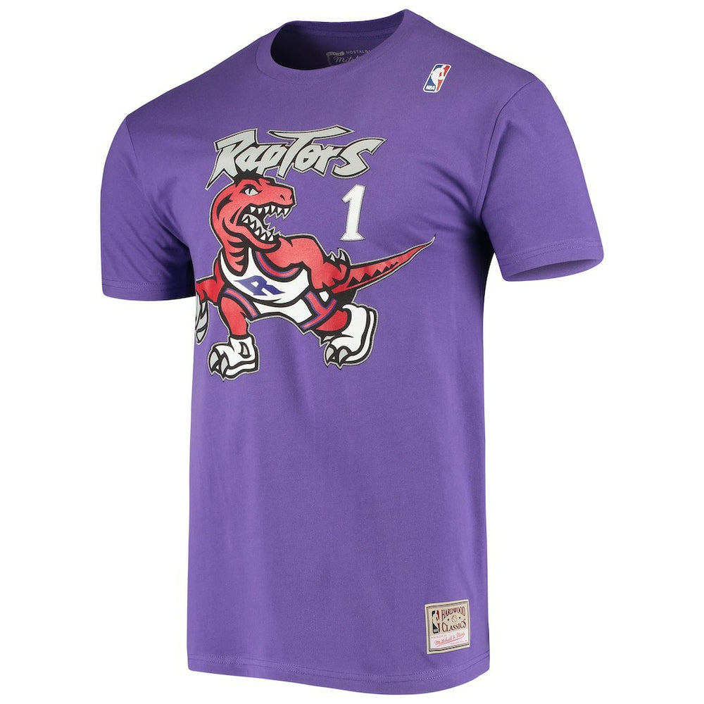 Tracy McGrady Toronto Raptors Hardwood Classics Stitch Name & Number T-Shirt Purple