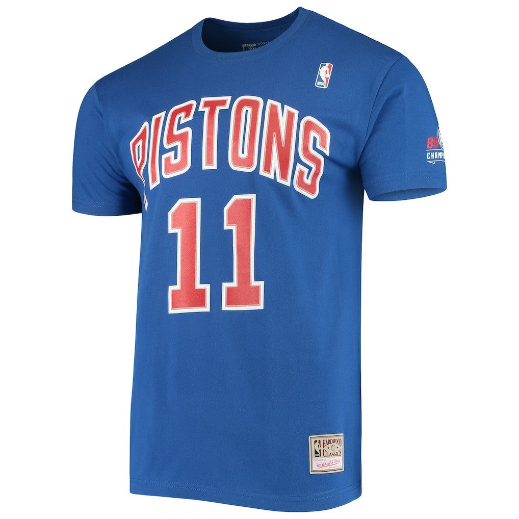 Isiah Thomas Detroit Pistons Hardwood Classics Stitch Name & Number T-Shirt Blue