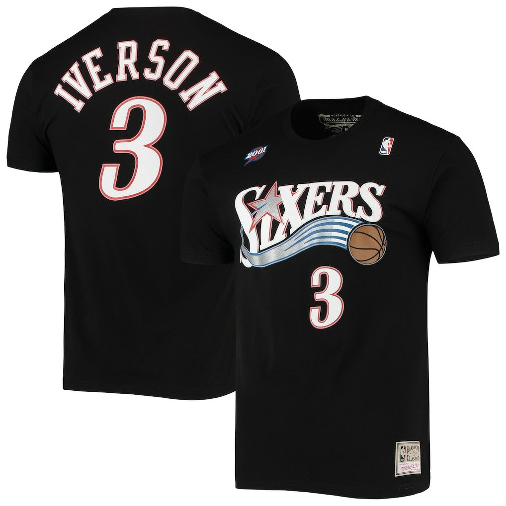 Allen Iverson Philadelphia 76ers Hardwood Classics Stitch Name & Number T-Shirt Black