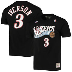 Allen Iverson Philadelphia 76ers Hardwood Classics Stitch Name & Number T-Shirt Black
