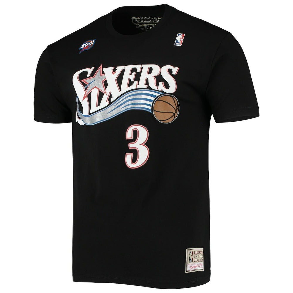 Allen Iverson Philadelphia 76ers Hardwood Classics Stitch Name & Number T-Shirt Black