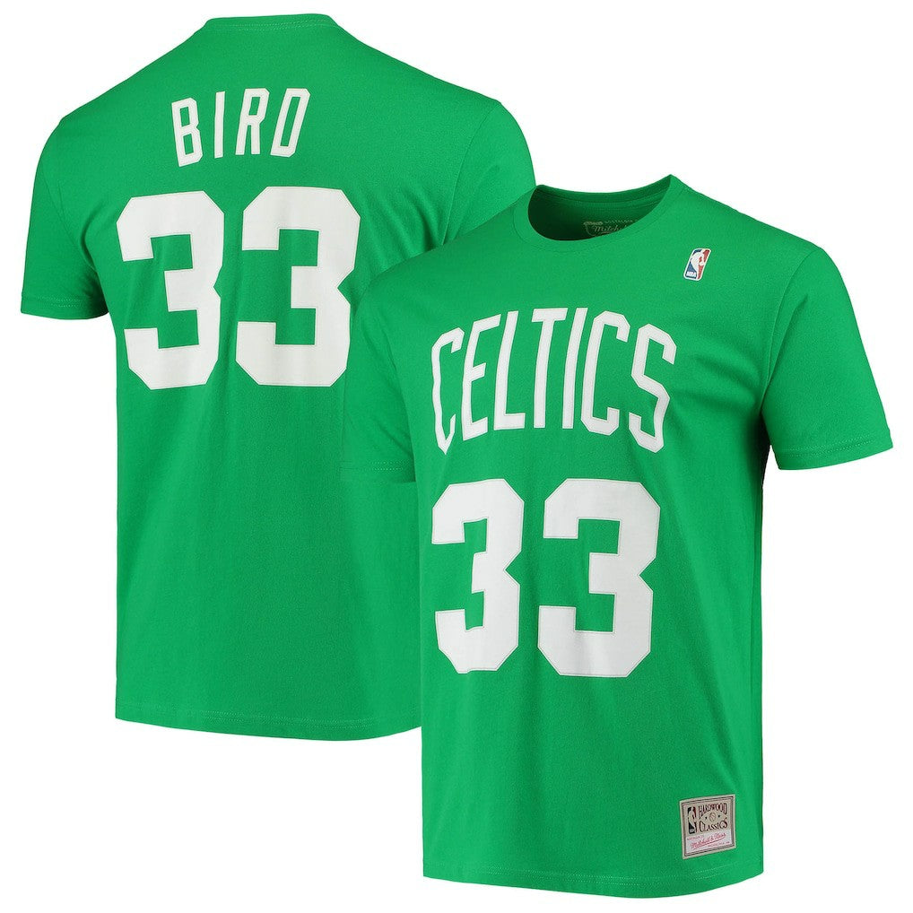Larry Bird Boston Celtics Hardwood Classics Stitch Name & Number T-Shirt Kelly Green