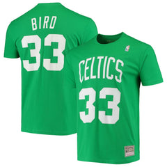 Larry Bird Boston Celtics Hardwood Classics Stitch Name & Number T-Shirt Kelly Green