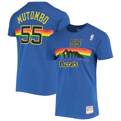 Dikembe Mutombo Denver Nuggets Hardwood Classics Stitch Name & Number T-Shirt Royal