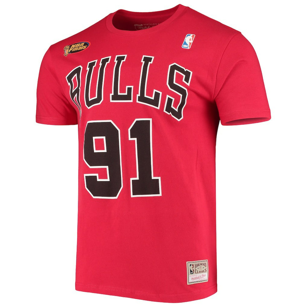 Dennis Rodman Chicago Bulls Hardwood Classics Stitch Name & Number T-Shirt Red