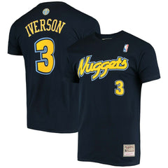 Allen Iverson Denver Nuggets Hardwood Classics Stitch Name & Number T-Shirt Navy