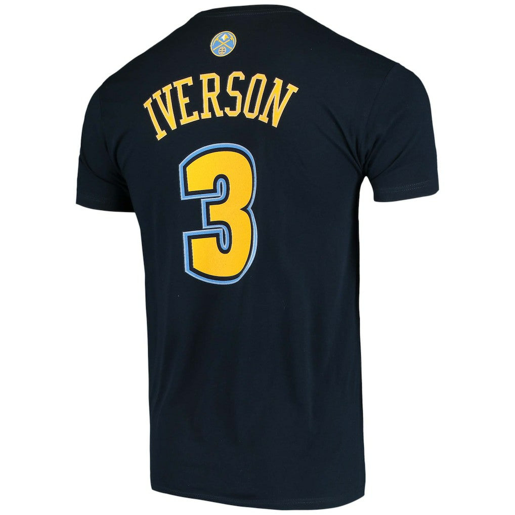 Allen Iverson Denver Nuggets Hardwood Classics Stitch Name & Number T-Shirt Navy