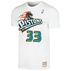 Grant Hill Detroit Pistons Hardwood Classics Stitch Name & Number T-Shirt White