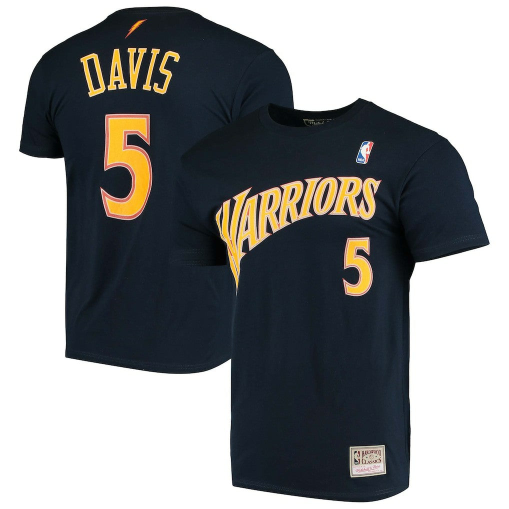 Baron Davis Golden State Warriors Hardwood Classics Stitch Name & Number T-Shirt Navy