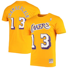 Wilt Chamberlain Los Angeles Lakers Hardwood Classics Stitch Name & Number T-Shirt Gold